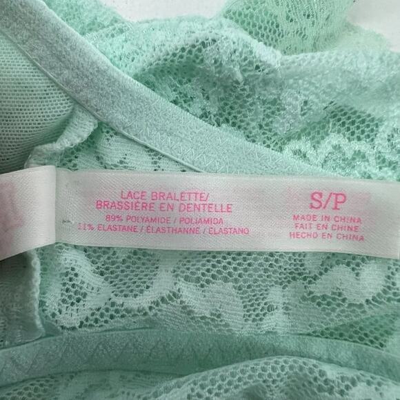 Victoria's Secret PINK Lace Racerback Bralette Mint Unlined Small - Picture 7 of 9